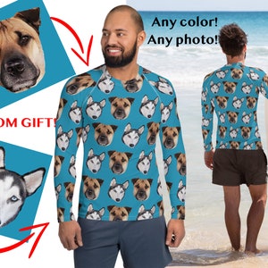 Personalized Rash Guard Shirt Men Custom Gift Photo Dog Cat Pets Athletic Top Surfing Top Running Sports Activewear Birthday Boyfriend