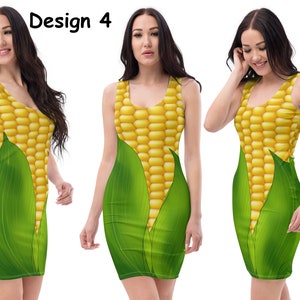 Vestido ajustado de mazorca de maíz para mujer, disfraz de Halloween, camiseta sin mangas, traje de fiesta de LICRA elástico ajustado