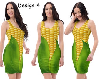 Corn Cob Bodycon Dress Women Cosplay Halloween Costume Tank Fitted Stretchable Spandex Party Outfit