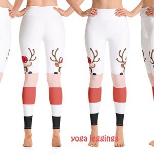 Cute Reindeer Yoga Leggings Christmas Women Running Athletic Cosplay Capris Festive Workout Fitness Pants Gift Holiday Mood