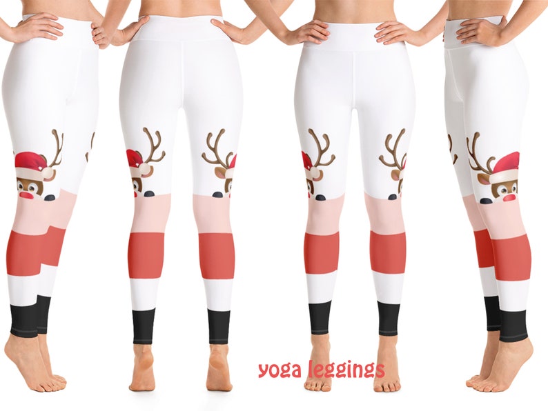 Cute Reindeer Yoga Leggings Christmas Women Running Athletic Cosplay Capris Festive Workout Fitness Pants Gift Holiday Mood