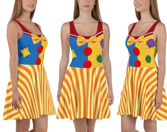 Clown Dress Woman Halloween Costume Fitted Bodycon Tank Circus Cosplay Patched Party Skater Running Birthday Gift Spandex