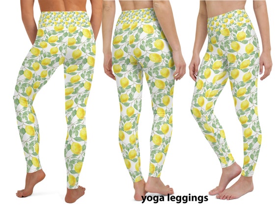 Lemons Workout Leggings Women's Citrus Yoga Pants Fitness Running Athletic  Clothing Sports Fruit Dancing Yellow Capris Spandex Activewear 
