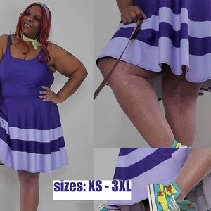 Daphne Purple Dress Costume Skater Halloween Women Cosplay Fitted Skirt Striped Outfit Running Party Gift
