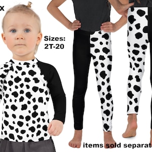 Dalmatian Pattern Leggings Kids Costume Halloween Dog Villain Cruel Cosplay Rash Guard Shirt Toddler Birthday Activewear Gift Outfit Party