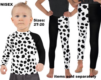 Dalmatian Kids Leggings Costume Halloween Dog Villain Cosplay Rash Guard Shirt Teens Tee Birthday Activewear Gift Outfit