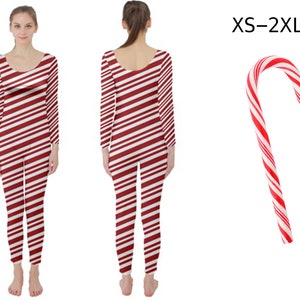 Red White Candy Cane Jumpsuit Catsuit Christmas Costume Women - Etsy