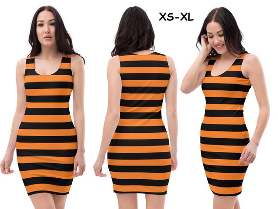 orange and black striped dress Architectural Cape Sheath Midi Dress Black M