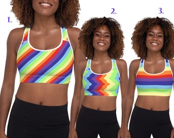 Pride Rainbow Sports Bra Women Workout LGBT Activewear Yoga Striped Flag  LGBT Gay Running Top Parade Gift Party -  Denmark