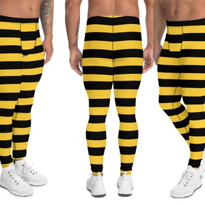 Hummel Kostüm Männer Athletisch Halloween Gestreift Meggings Rash Guard Shirt Cosplay Gelb Schwarz T-Shirt Outfit Spandex Workout Hose Surfen