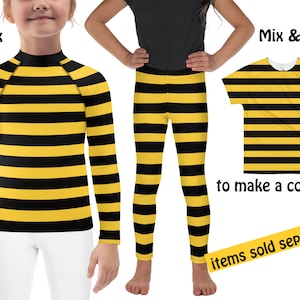 Hummel Kostüm Kinder Halloween Activewear Wespe Gelb Schwarz Gestreifte Kinder Cosplay Leggings Rash Guard Shirt Geburtstag Geschenk Outfit