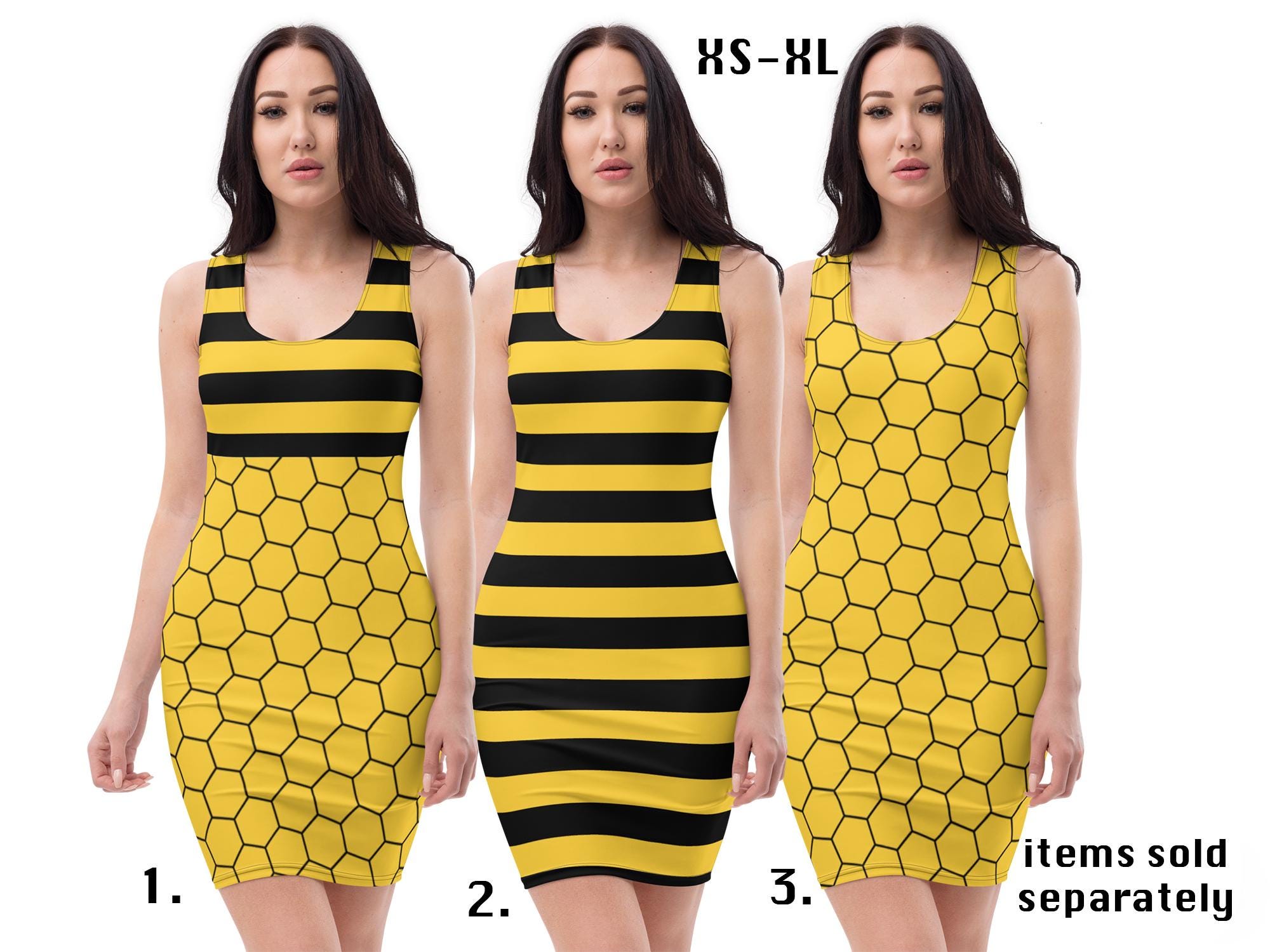 Bumble Bee Dress Honeycomb Yellow Black Fitted Striped Bodycon