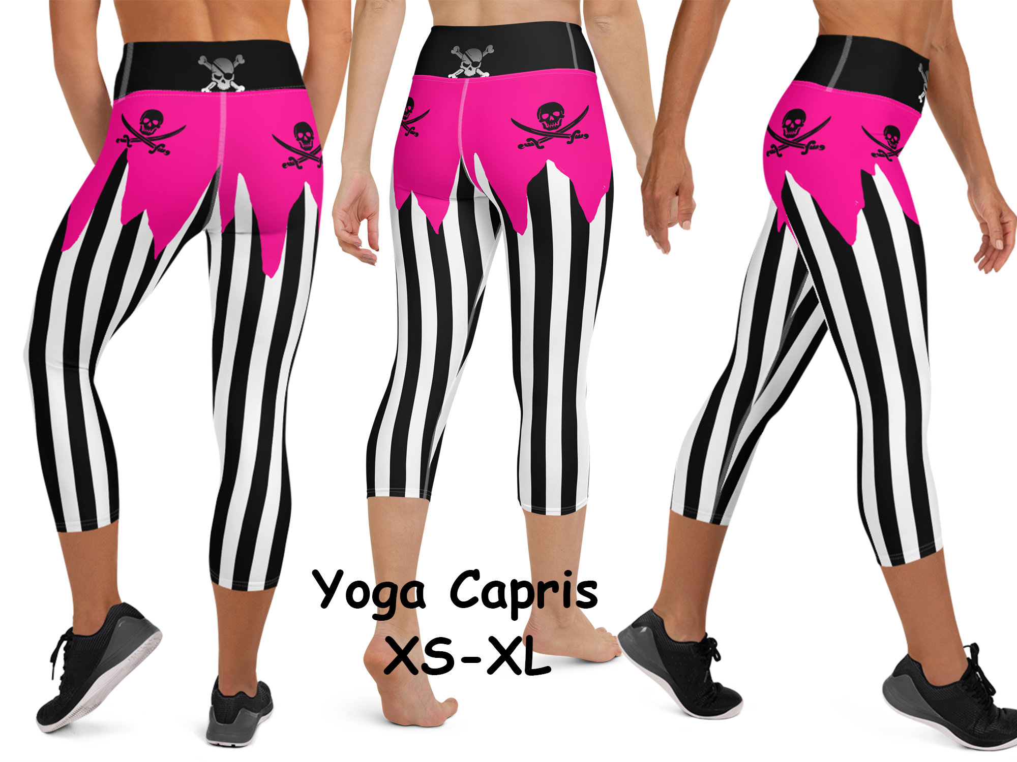 Pink Pirate Yoga Leggings Woman Capris Halloween Cosplay Workout Striped  Running Pants Skull Bones Activewear Party 