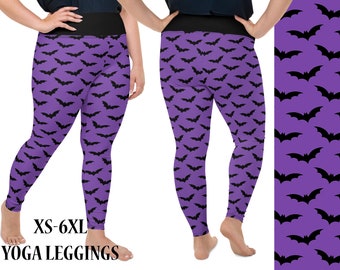 Bats Purple Witch Leggings Entrenamiento de Halloween Mujeres Cosplay Yoga Running Activewear Spooky Party Gift Outfit