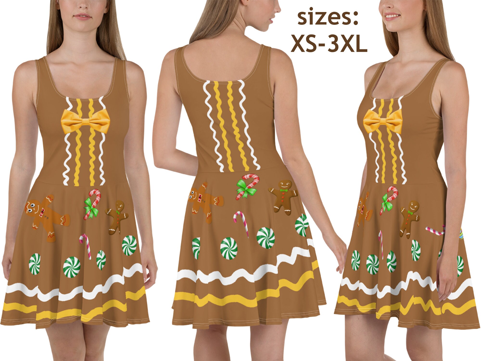 Robe patineuse homme gingembre femmes Costume de biscuit de pain d'épice de noël Cosplay festif gingembre garçon maison bonbons tenue sans manches cadeau de fête