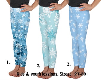 Frozen Ice Christmas Snowflakes Blue Kids Leggings Athletic Children Spandex Pants Print Toddler Cosplay Costume Birthday Gift Festive