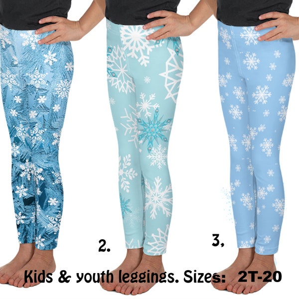 Frozen Ice Christmas Snowflakes Blue Kids Leggings Athletic Children Spandex Pants Print Toddler Cosplay Costume Birthday Gift Festive