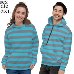 Blauwe kat grijs gestreepte unisex hoodie gestreept cosplay shirt trui halloween fleece feestoutfit sweater kostuum cadeau