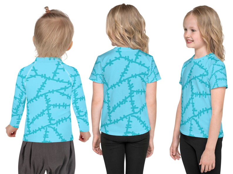 Blue Sally Rag Doll Christmas Costume Kids Leggings Halloween Stitches Print Toddler Outfit Spandex Rash Guard Shirt Cosplay Tee Athletic Activewear Stitched