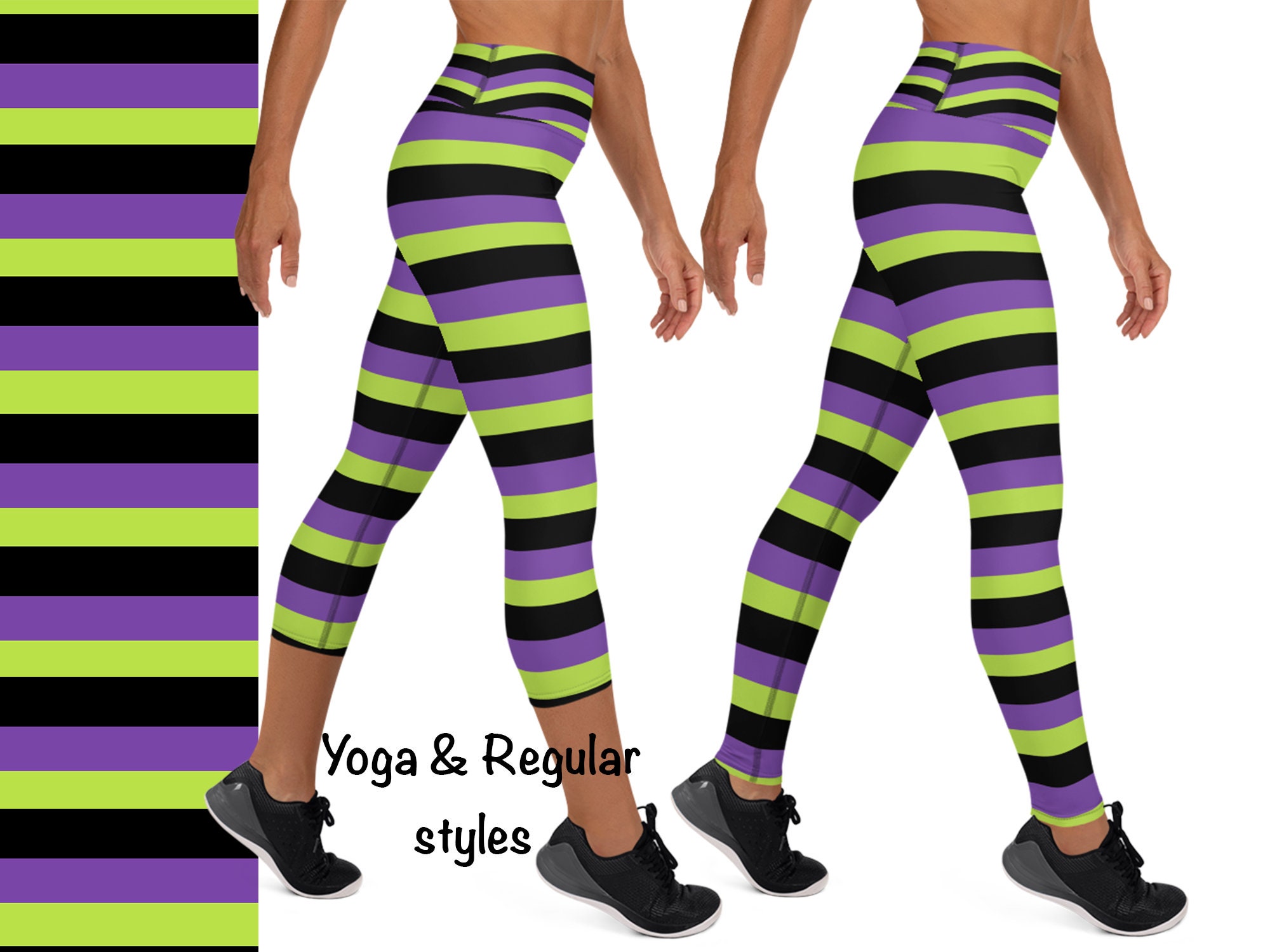 Striped Halloween Yoga Leggings Woman Witch Pants Activewear Running Purple  Green Black Stripes Cosplay Party -  Canada