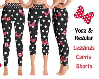 Disney Yoga Leggings Minnie Mouse Bows Polka Dot Cosplay Women Workout Fitness Running Outfit Running Halloween Costume Activewear Party