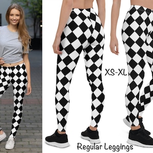 Black White Rhombus Leggings Comics Cosplay Costume Halloween Workout Pants Women Diamonds Pattern Running Activewear Party