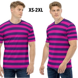 Pink Purple Striped Men T-Shirt Halloween Costume Shirt Top Cosplay Marathon Running Party Outfit Gift