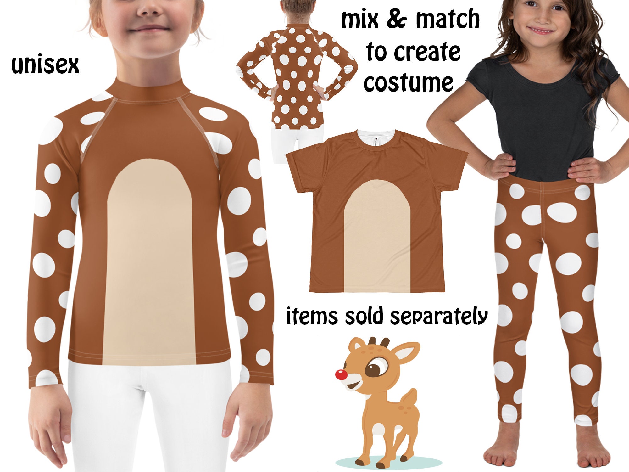 Christmas Reindeer Kids Costume Leggings Rudolph Athletic Children Cosplay Rash Guard Top Shirt Pants Birthday Gift Animal Spots Outfit Etsy Canada