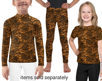 Tiger Striped Kids Costume Halloween Activewear Leggings Pants Rash Guard Shirt Animal Print Cosplay Children Toddler Birthday Outfit