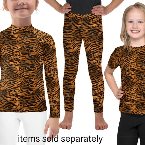 Tiger Striped Kids Costume Halloween Activewear Leggings Pants Rash Guard Shirt Animal Print Cosplay Children Toddler Birthday Outfit