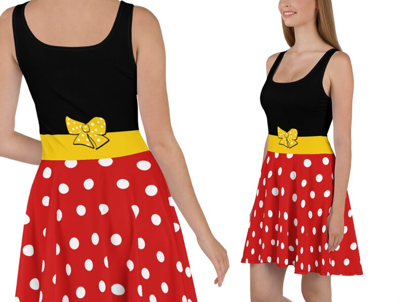 Minnie Disney Skater Dress Women Mouse Polka Dot Yellow Bow Etsy