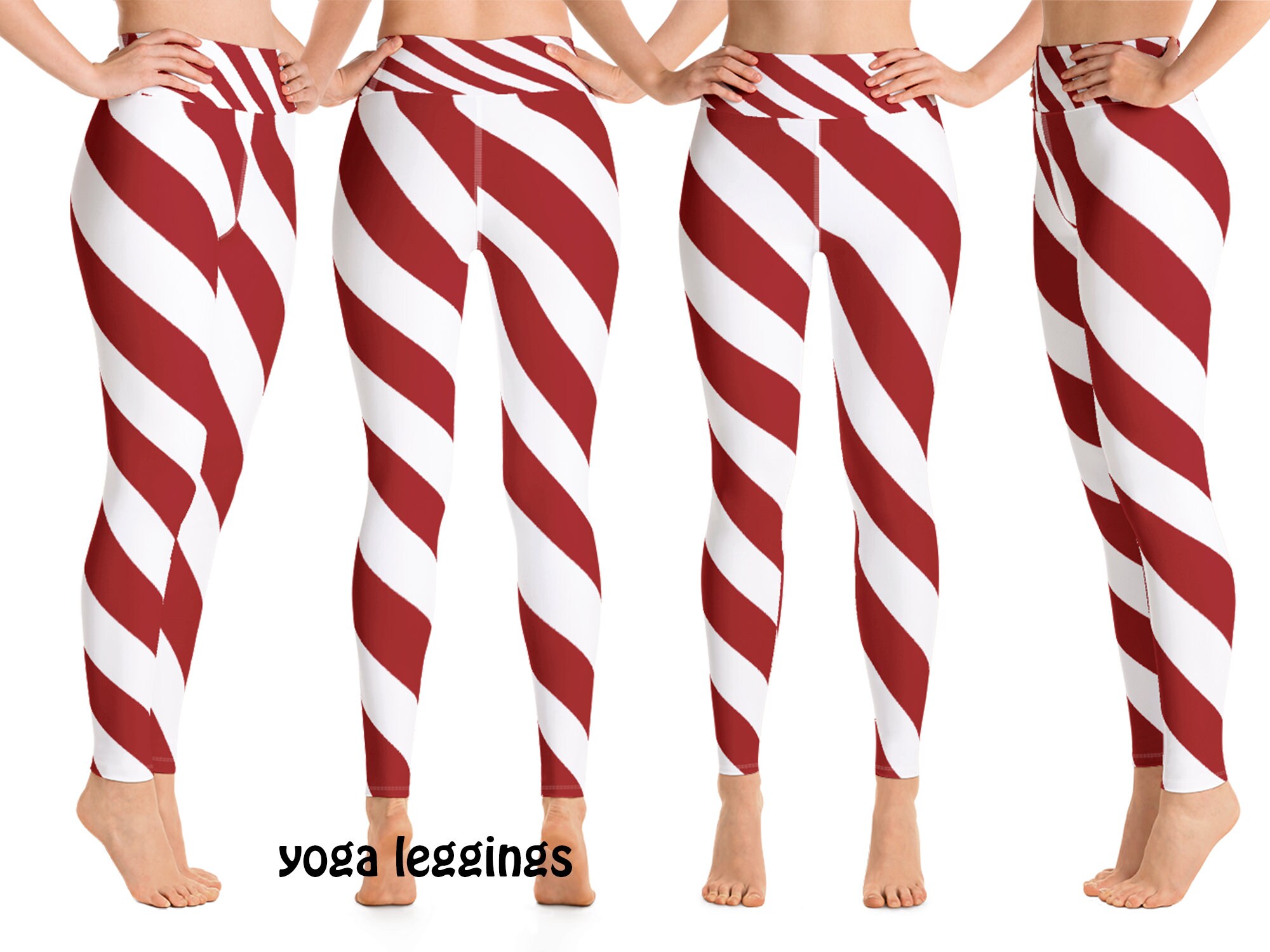 Christmas Red Candy Cane Athletic Women Costume Striped Yoga Leggings Rash  Guard Shirt Running Cosplay Activewear Surfing Peppermint 