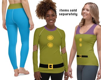 Dopey Challenge Löpning Cosplay Dvärg Race Kostym Kvinna Maraton Blå Leggings Rash Guard Linne