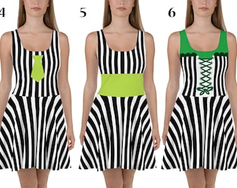 Striped Skater Dress Women Horror Villain Cosplay Halloween Costume Film Poltergeist Ghost Running Outfit Party Gift