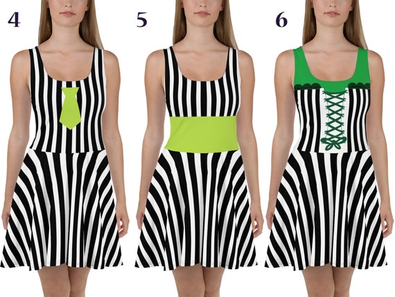 Women's Low Neck Vertical Stripe Funky Print Ladies Doll Skater Dress 