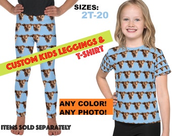 Custom Pet Photo Kids Leggings Top Toddler Pants Dog Personalized Cat Rash Guard Children Gift Birthday Party Christmas Face Activewear