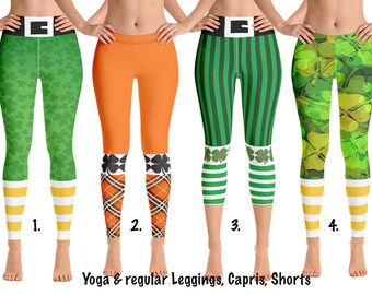 St. Patrick's  Leprechaun Elf Workout Leggings Women Yoga Irish Striped Pants Shamrock Sports Workout Running Capris Activewear