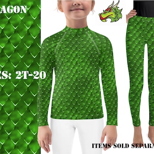 Green Dragon Print Kids Costume Halloween Lizard Cosplay Scales Outfit Children Shirt Leggings Toddler Rash Guard Surfing Birthday Gift
