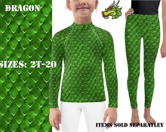 Green Dragon Lizard Kids Costume Gecko Athletic Halloween Leggings Shirt Reptile Children Toddler Cosplay Rash Guard Surfing Birthday Gift