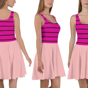 Piglet Skater Dress Women Halloween Costume Running Striped Pink Cosplay Pig Piggy Birthday Party