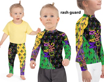 Mardi Gras Kids Costume Rash Guard Shirt Leggings Cosplay Outfit Spandex Fleur De Lis Carnaval Pantalon Enfants Parade Surf Fat Tuesday