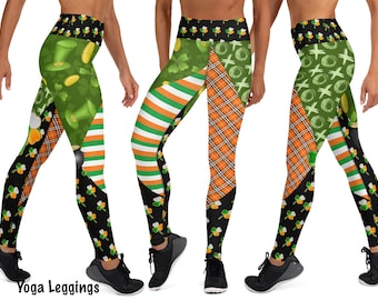 St Patricks Day Yoga Leggings Women Workout Athletic Leprechaun Pants Irish Sports Unique Plaid Shamrock Tartan Running Gym Activewear