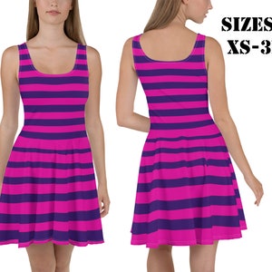 Cat Pink Purple Striped Skater Dress Woman Halloween Cosplay Costume Spandex Running Outfit Birthday Party