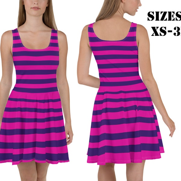 Pink Purple Striped Skater Dress Woman Halloween Cosplay Costume Spandex Running Outfit Birthday Party