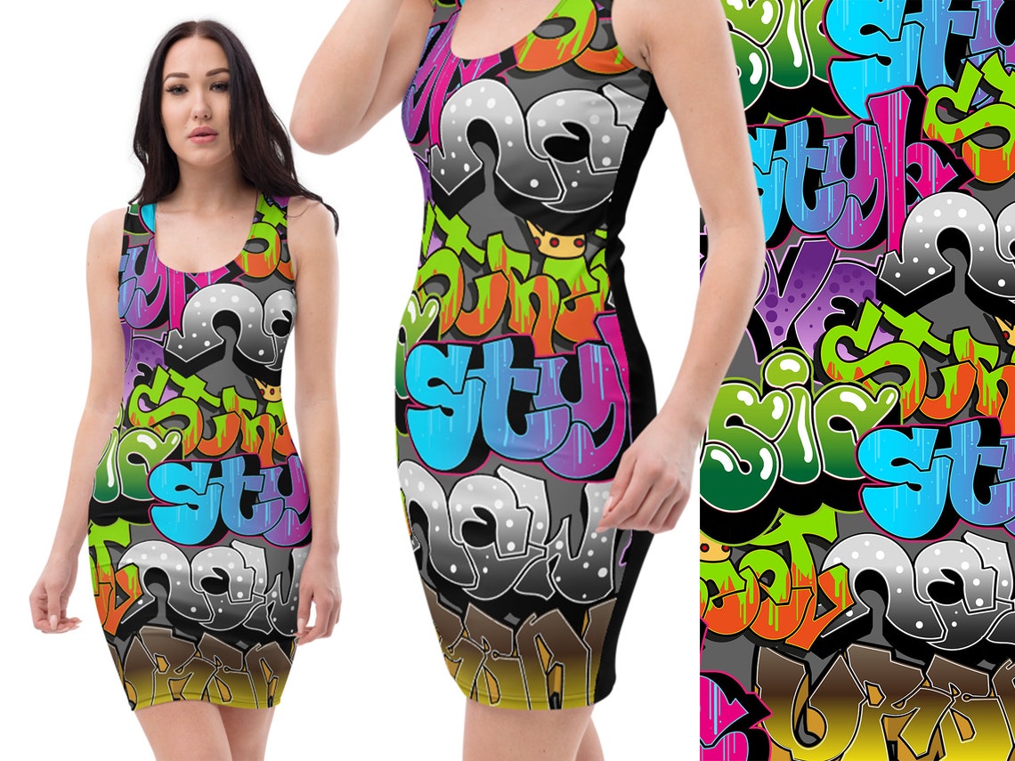 Graffiti Fitted Dress Halloween Women Mural Cosplay Bodycon | Etsy