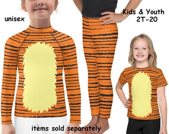 Tiger Kids Striped Costume Orange Black Halloween Cosplay Children Leggings Rash Guard Shirt Birthday Gift Animal Outfit