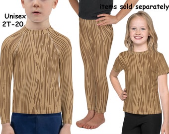 Wooden Boy Spandex Costume Halloween Kids Wood Grain Print Cosplay Leggings Children Rash Guard Shirt Toddler Birthday Teens Outfit