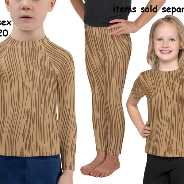 Garçon en bois Spandex Costume Halloween enfants grain de bois impression Cosplay Leggings enfants éruption garde chemise enfant en bas âge anniversaire adolescents tenue