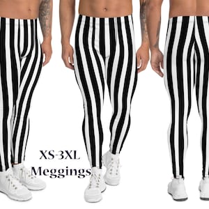 Black White Vertical Striped Athletic Pirate Pants Cosplay Meggings Men Halloween Spandex Leggings Meggs Running Outfit Activewear Cruise