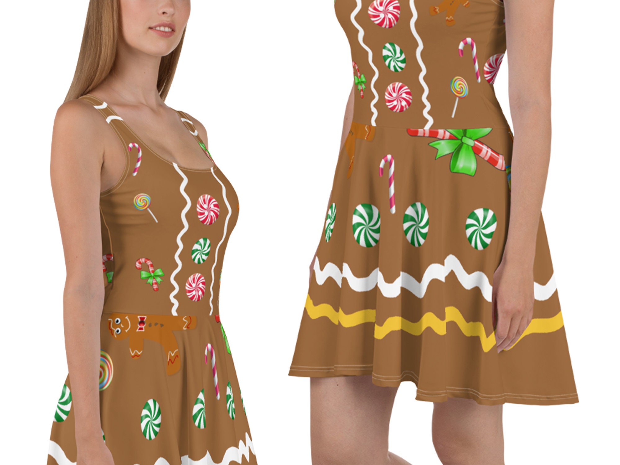 Gingerman Skater Dress Women Christmas Costume Cosplay Gingerbread